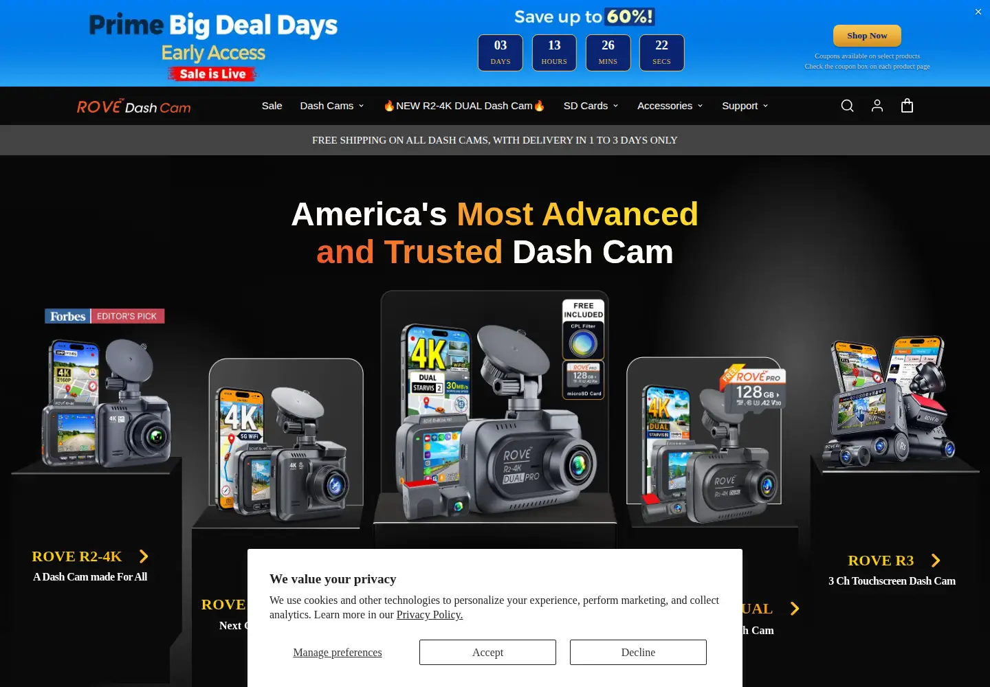 Screenshot of rovedashcam.com