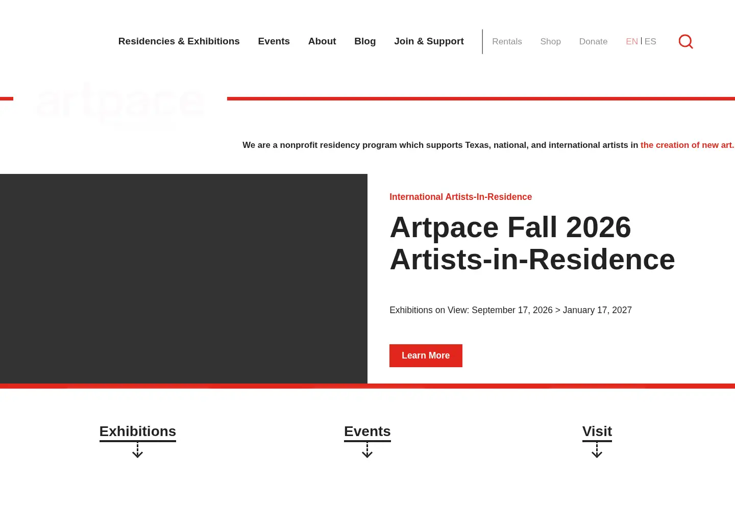 Screenshot of artpace.org