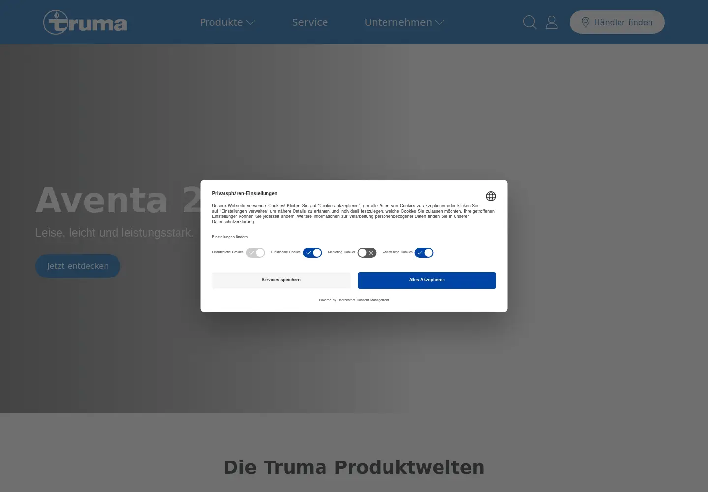 Captured homepage of truma.com in the current scan