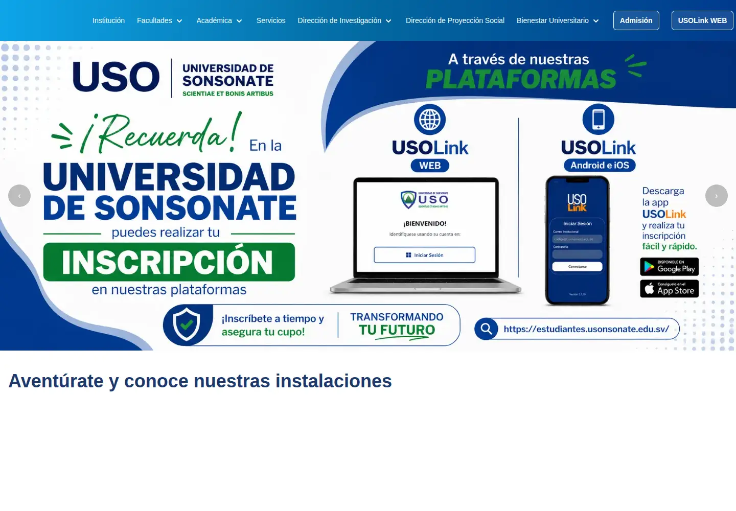 Screenshot of usonsonate.edu.sv