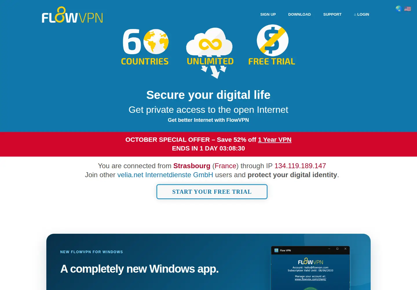 Captured homepage of flowvpn.com in the current scan