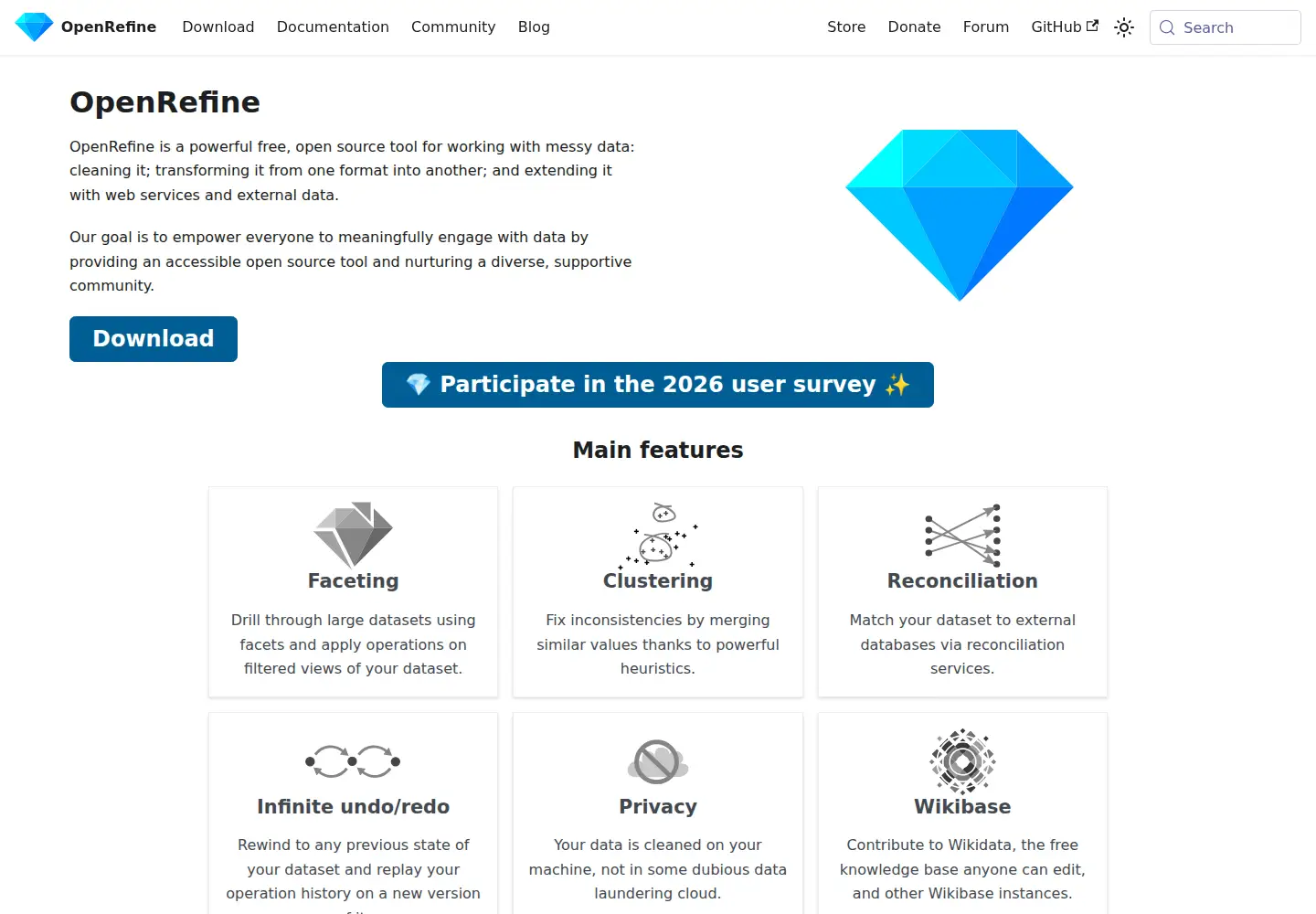 Captured homepage of openrefine.org in the current scan