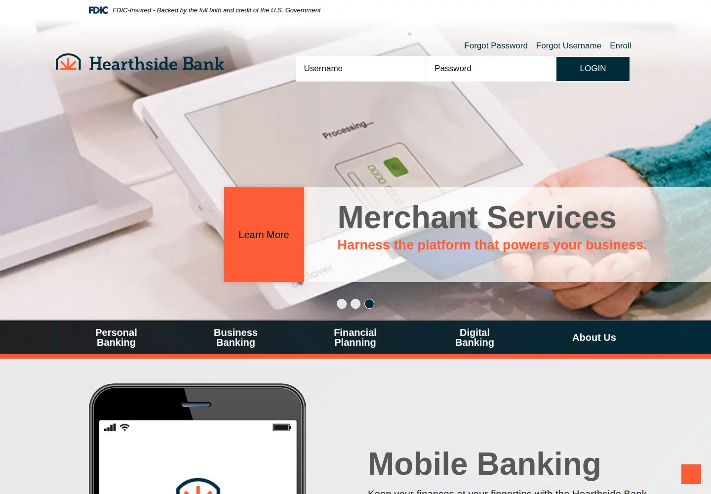Screenshot of hearthsidebank.com