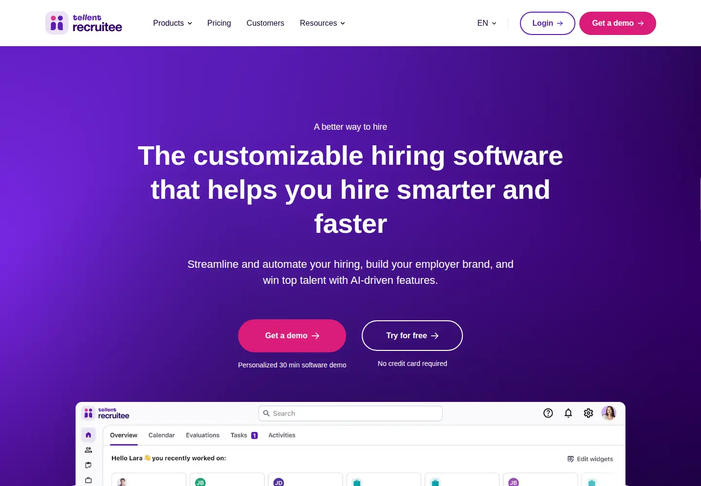 Captured homepage of recruitee.com in the current scan