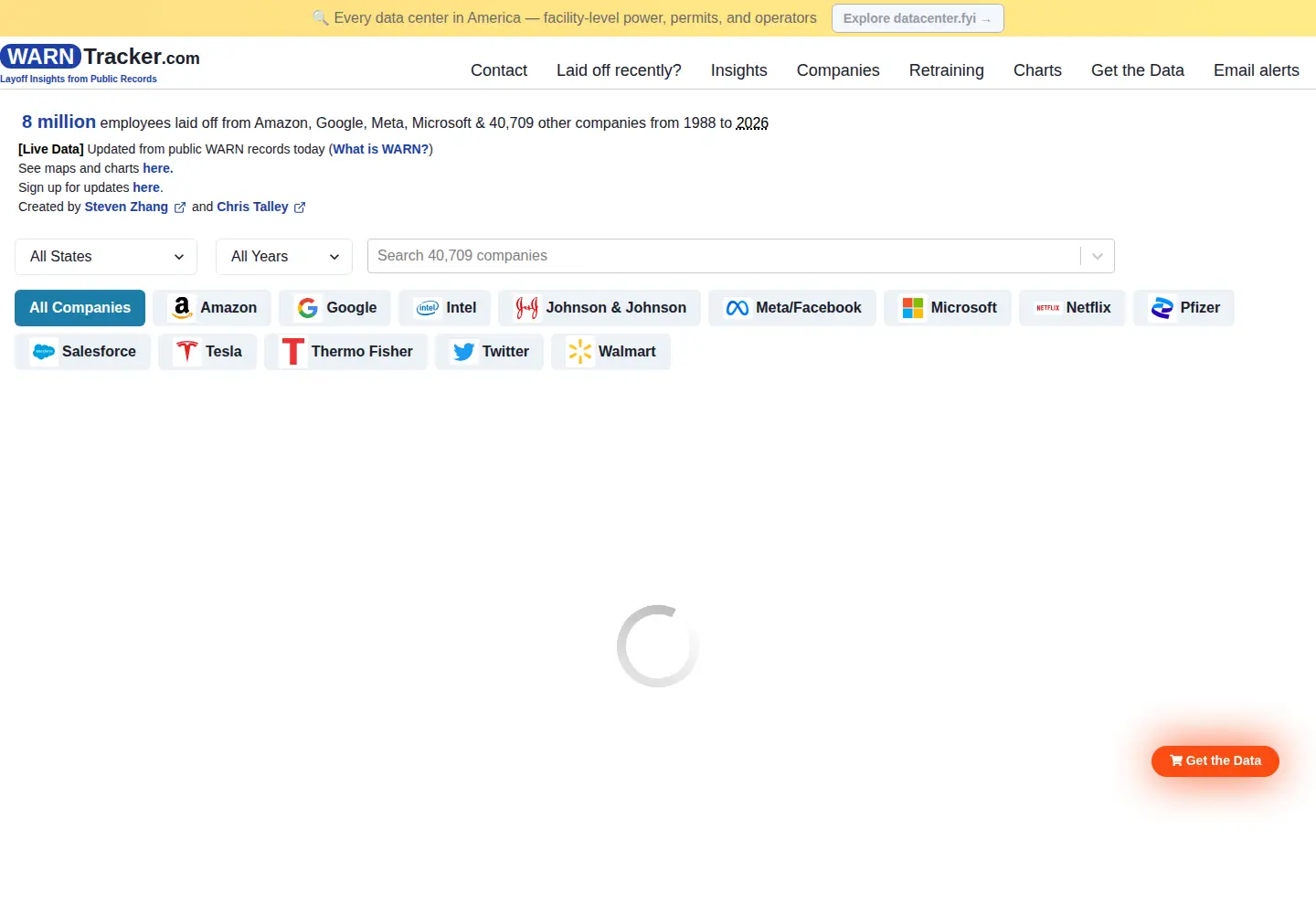 Captured homepage of warntracker.com in the current scan