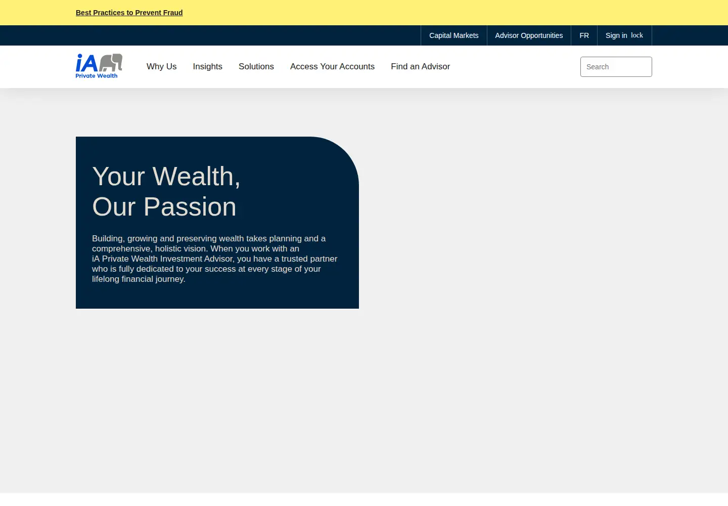 Captured homepage of iaprivatewealth.ca in the current scan