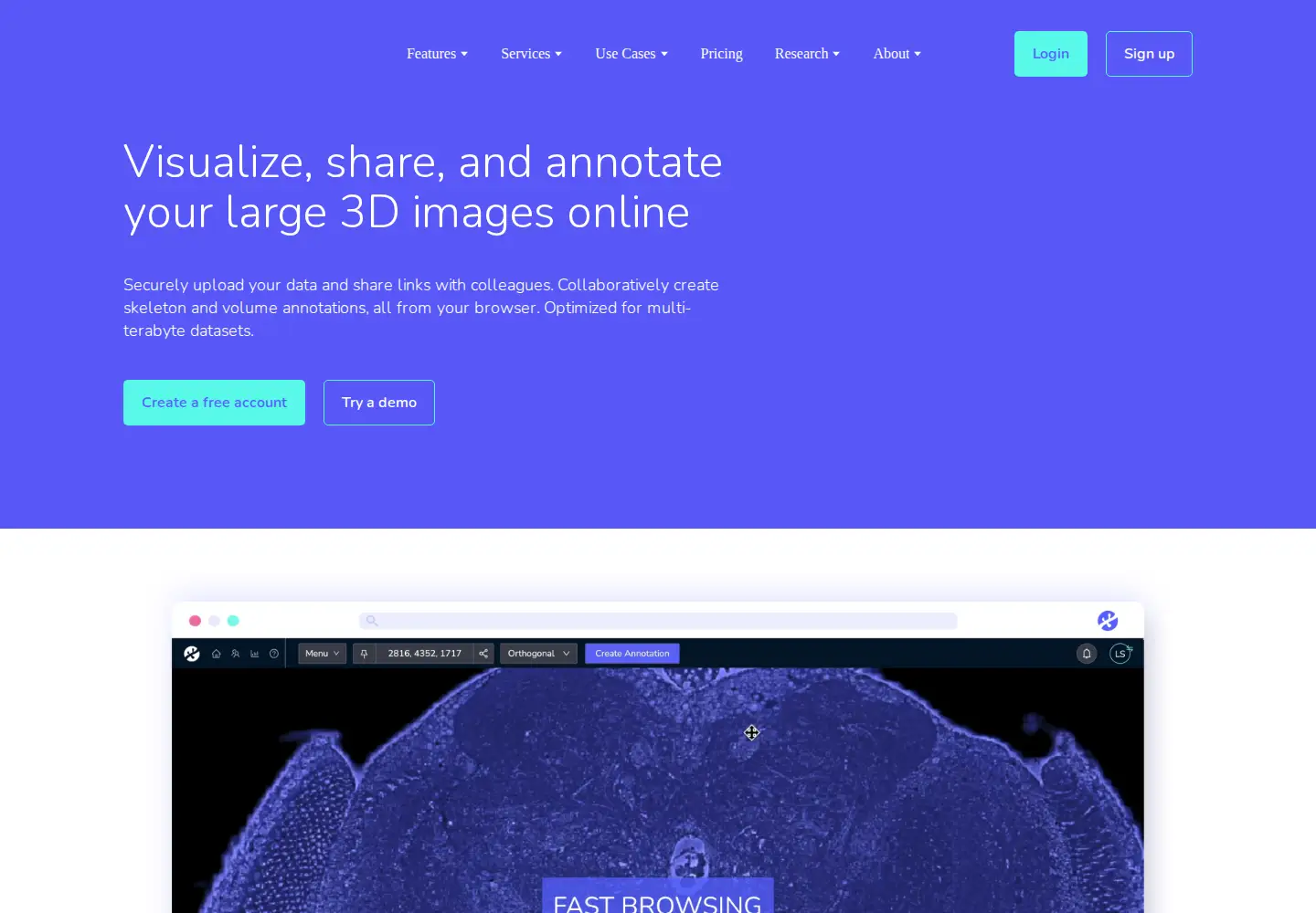 Screenshot of webknossos.org