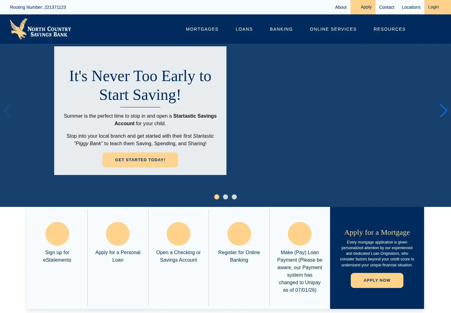 Captured homepage of northcountrysavings.com in the current scan