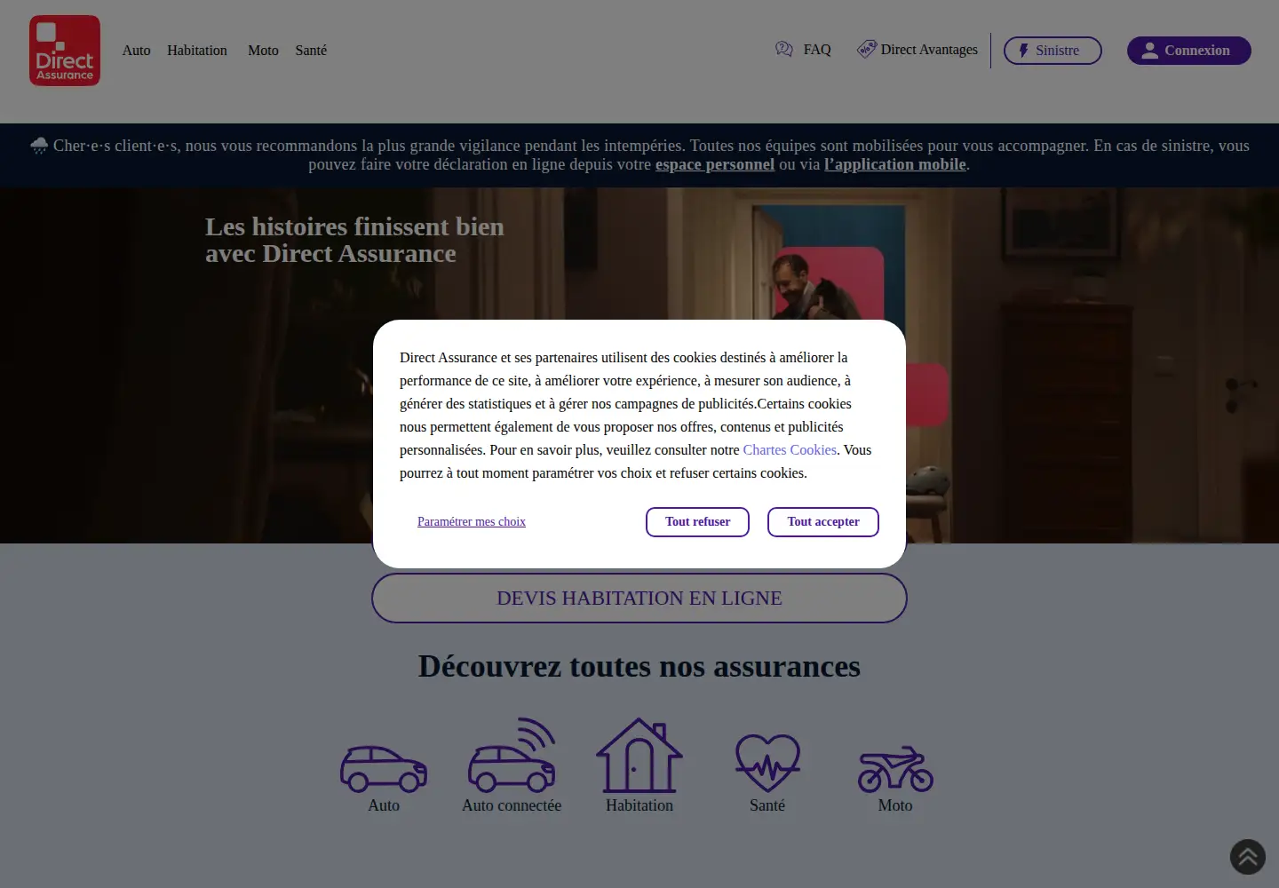 Captured homepage of direct-assurance.fr in the current scan