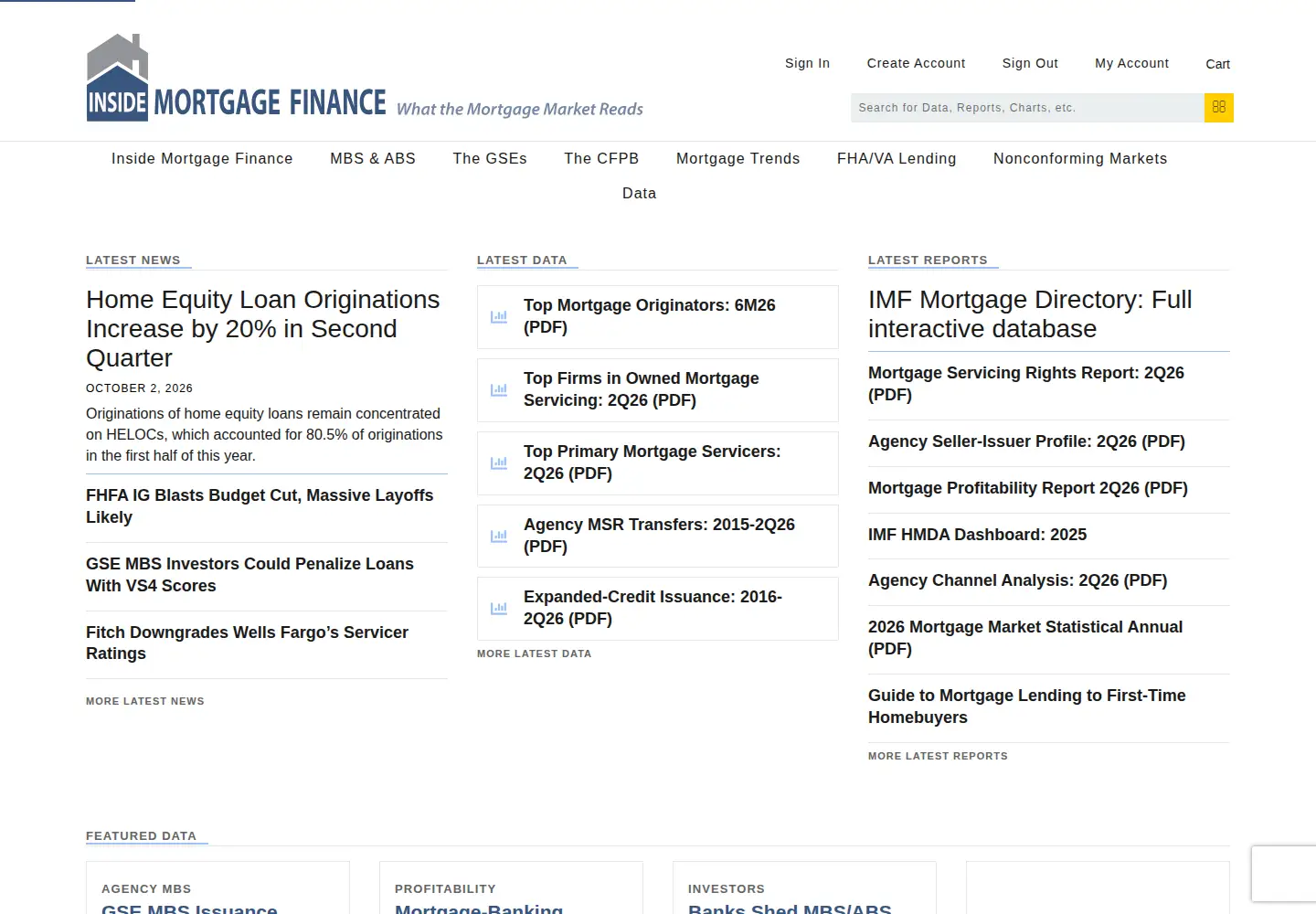 Screenshot of insidemortgagefinance.com
