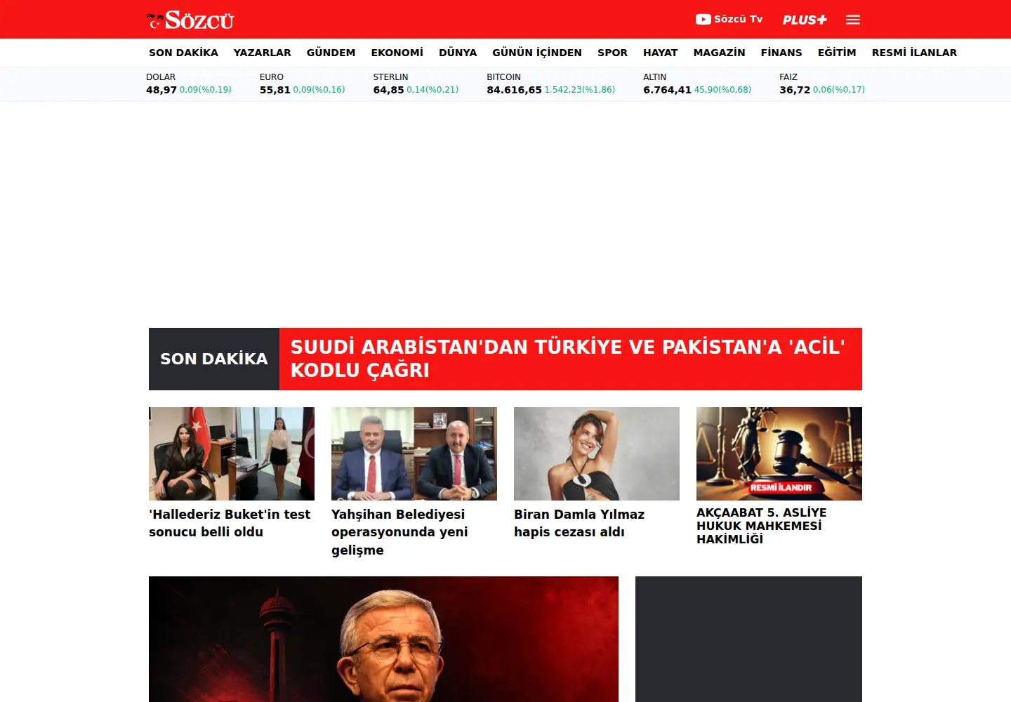 Screenshot of sozcu.com.tr