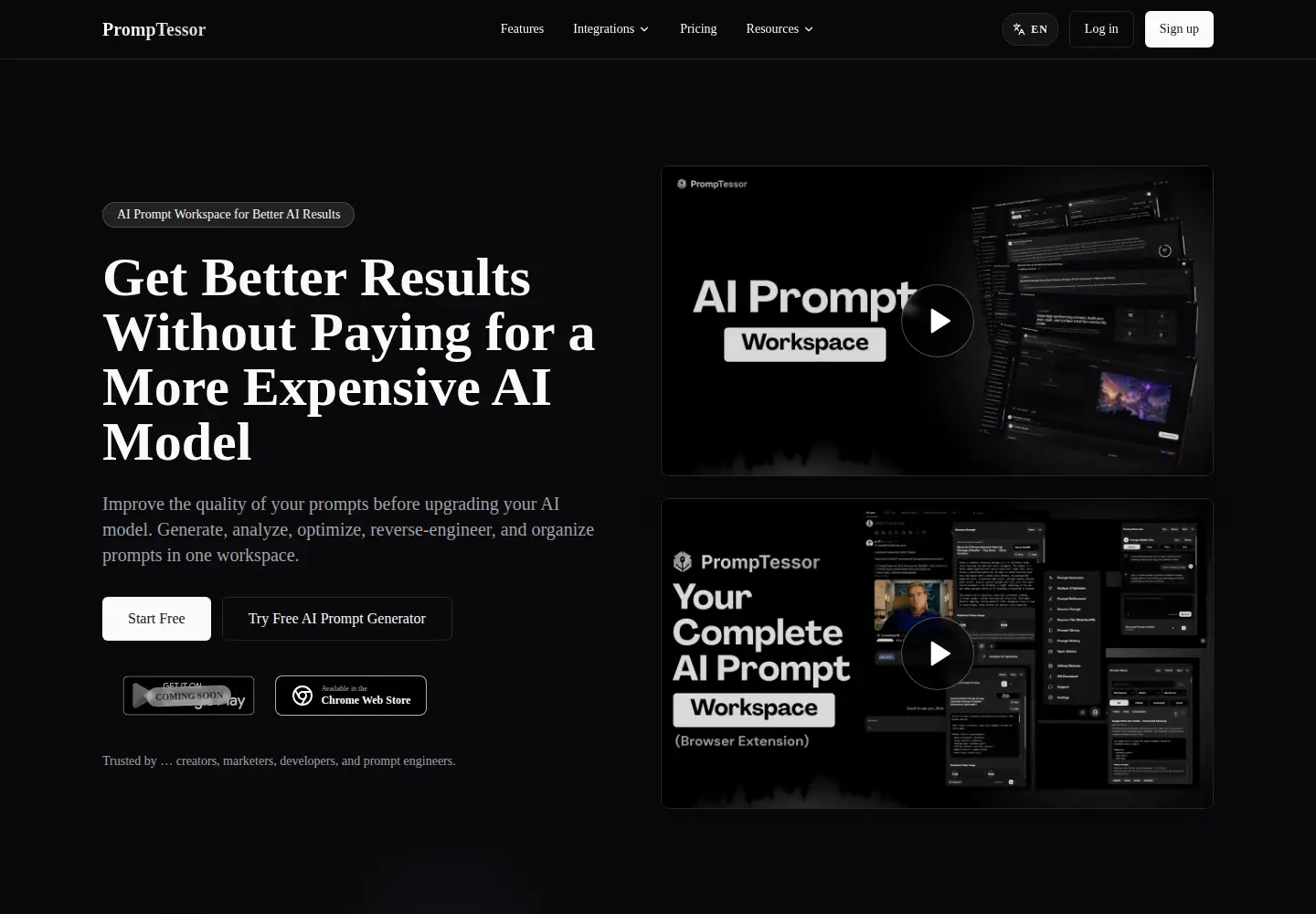 Captured homepage of promptessor.com in the current scan