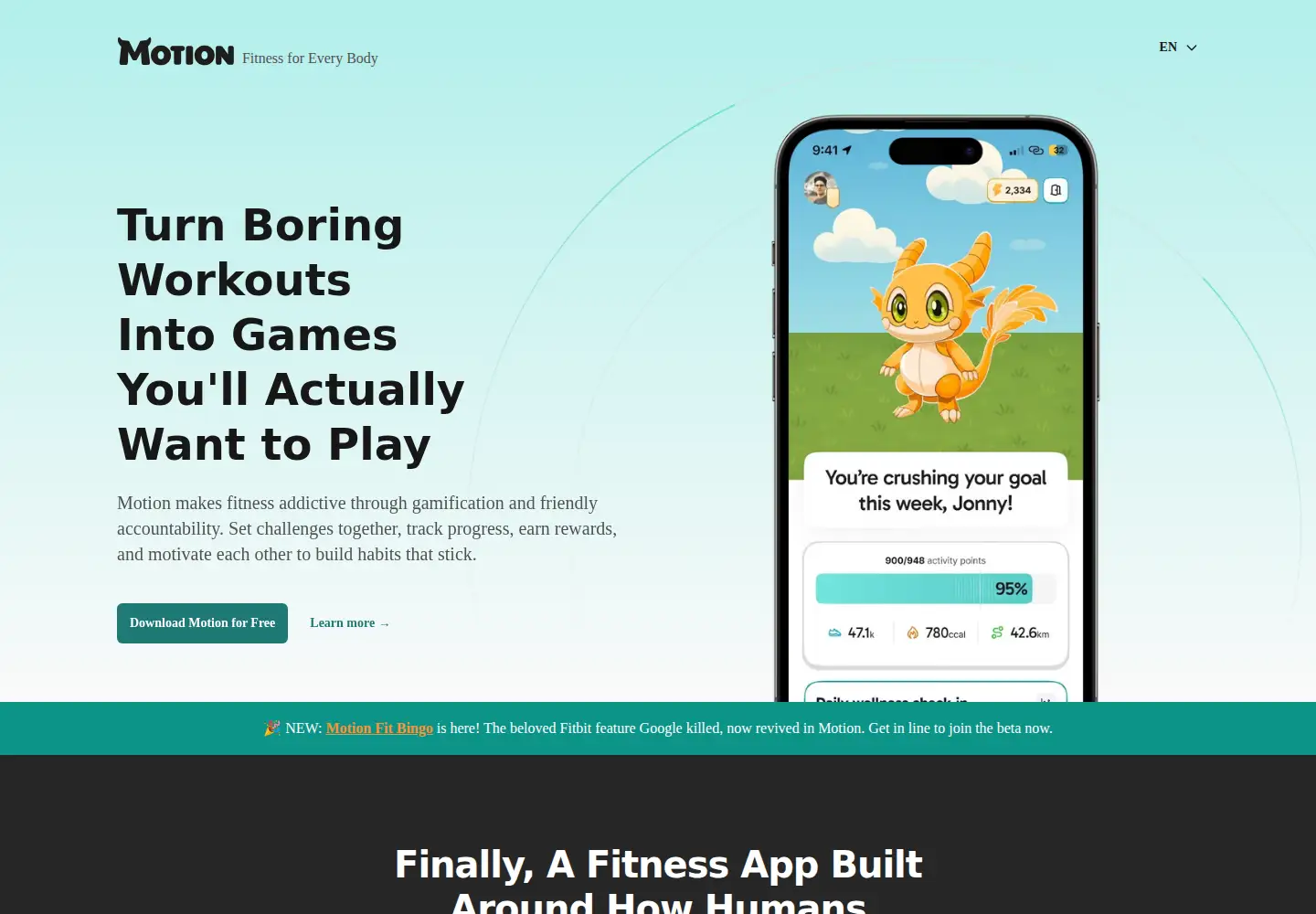 Captured homepage of motion-app.com in the current scan