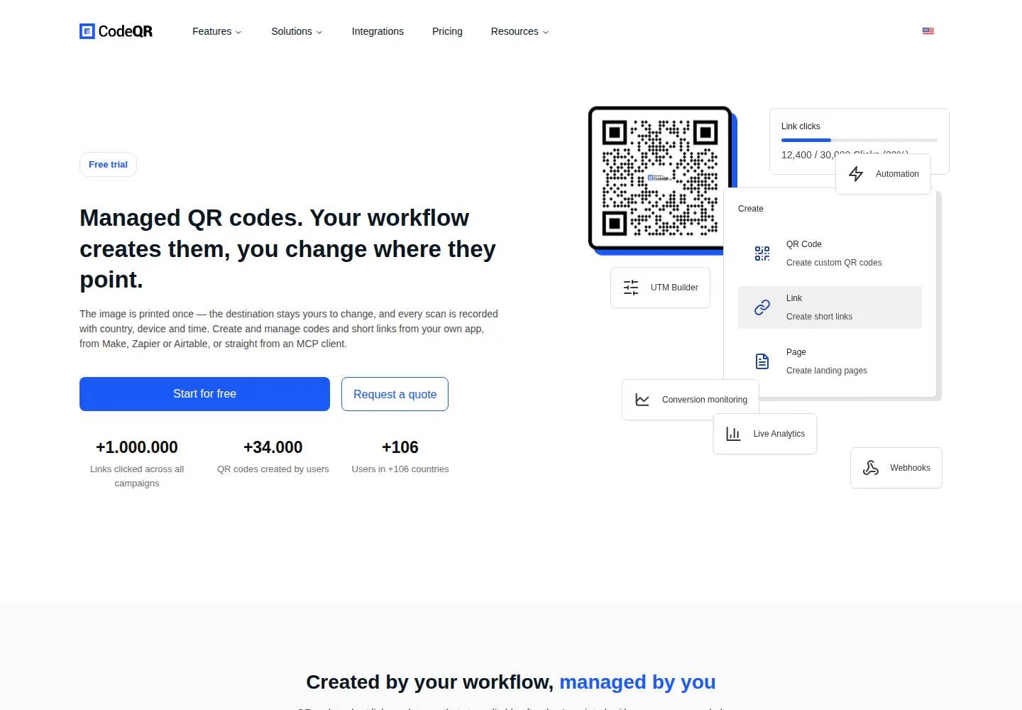 Captured homepage of codeqr.io in the current scan
