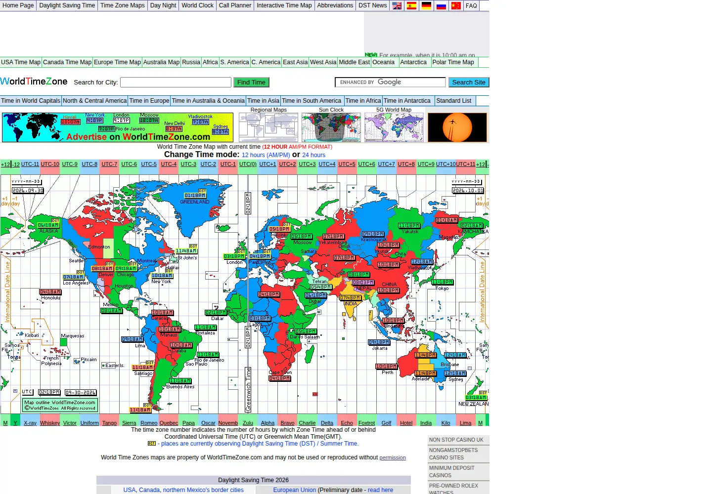 Screenshot of worldtimezone.com