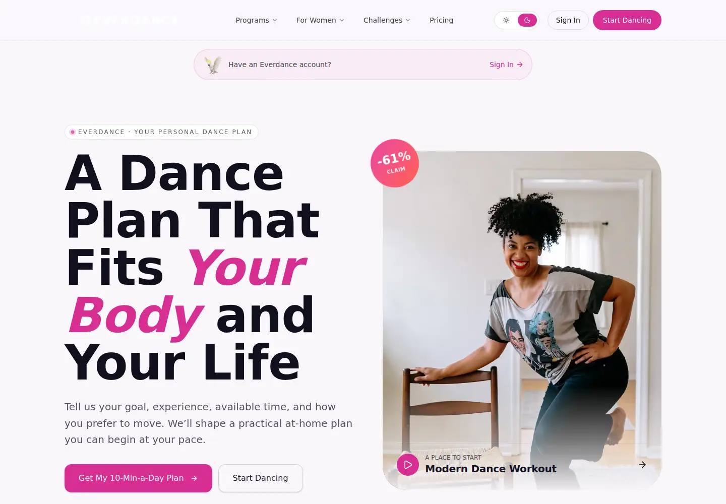 Captured homepage of everdance.app in the current scan