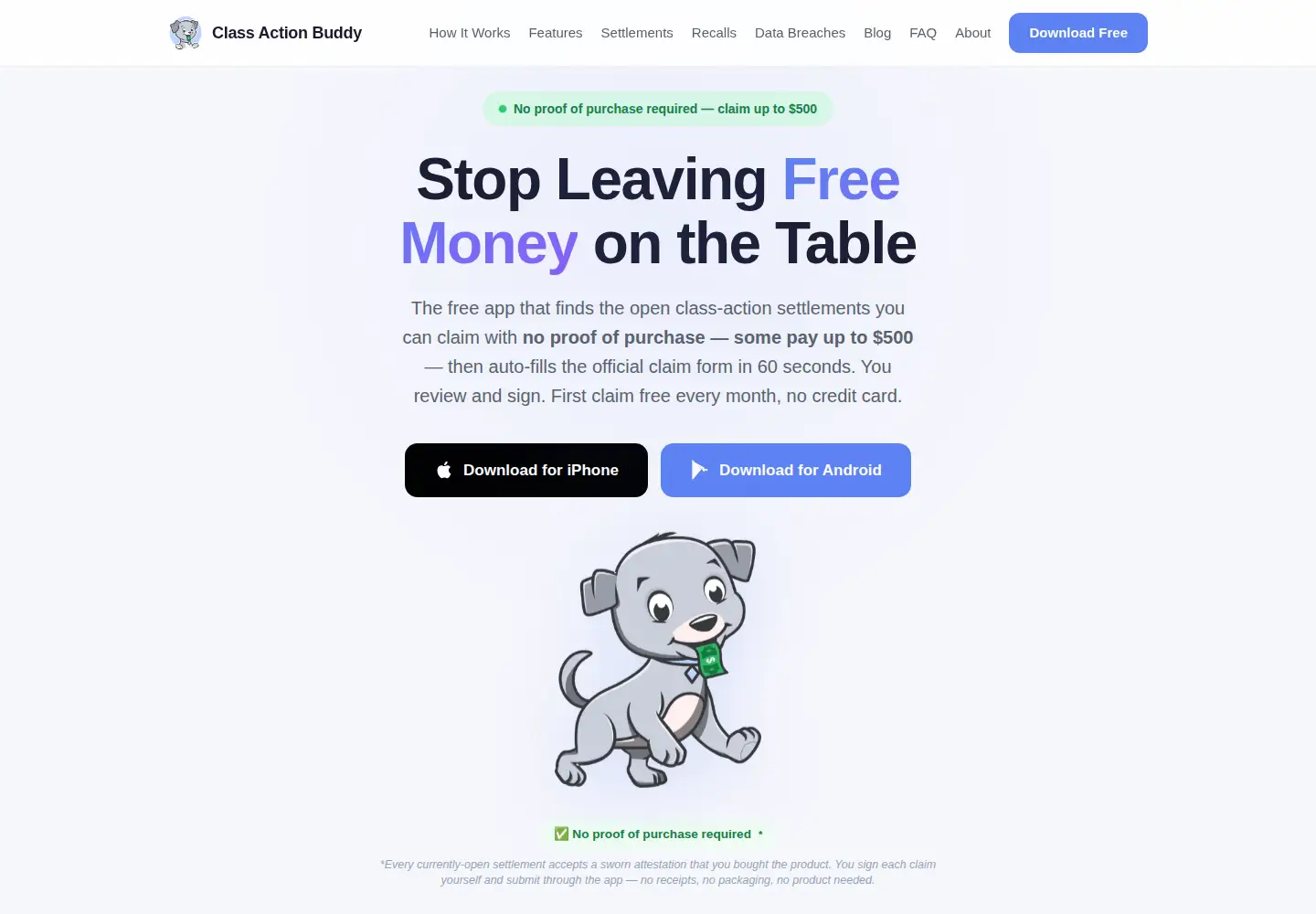 Screenshot of classactionbuddy.com