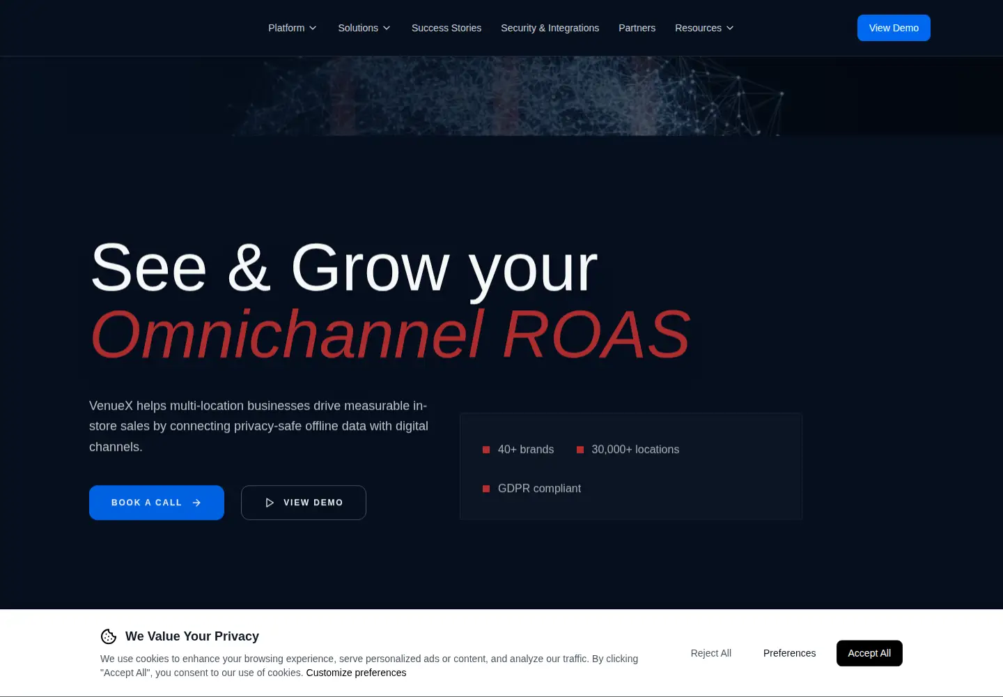 Captured homepage of venuex.io in the current scan
