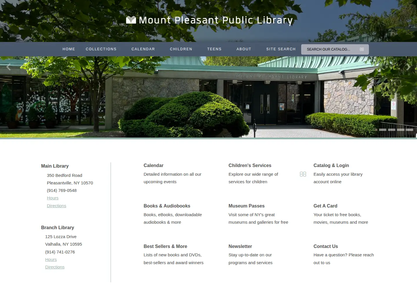 Captured homepage of mountpleasantlibrary.org in the current scan