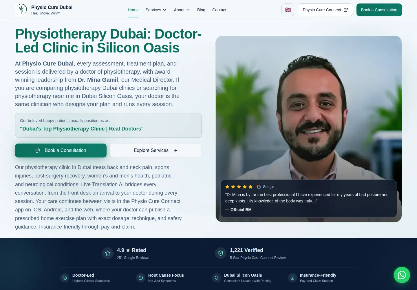 Screenshot of physiocuredubai.com