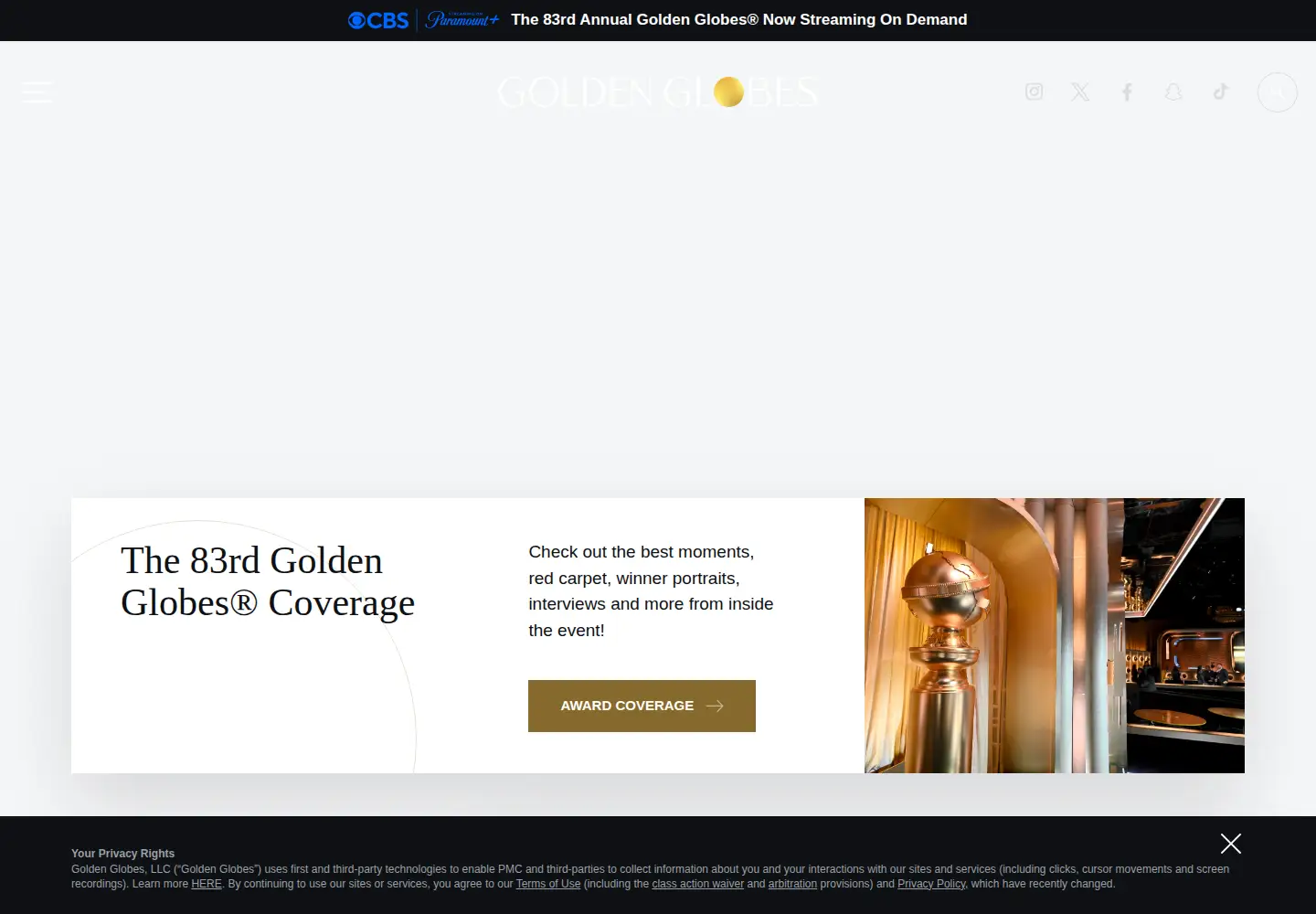 Screenshot of goldenglobes.com