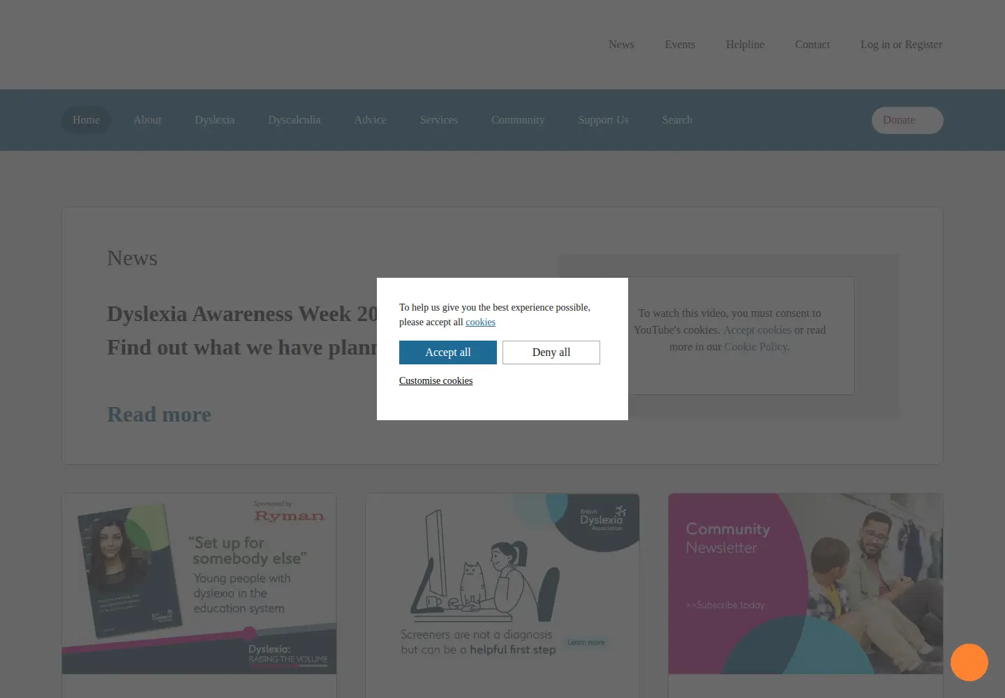 Screenshot of bdadyslexia.org.uk