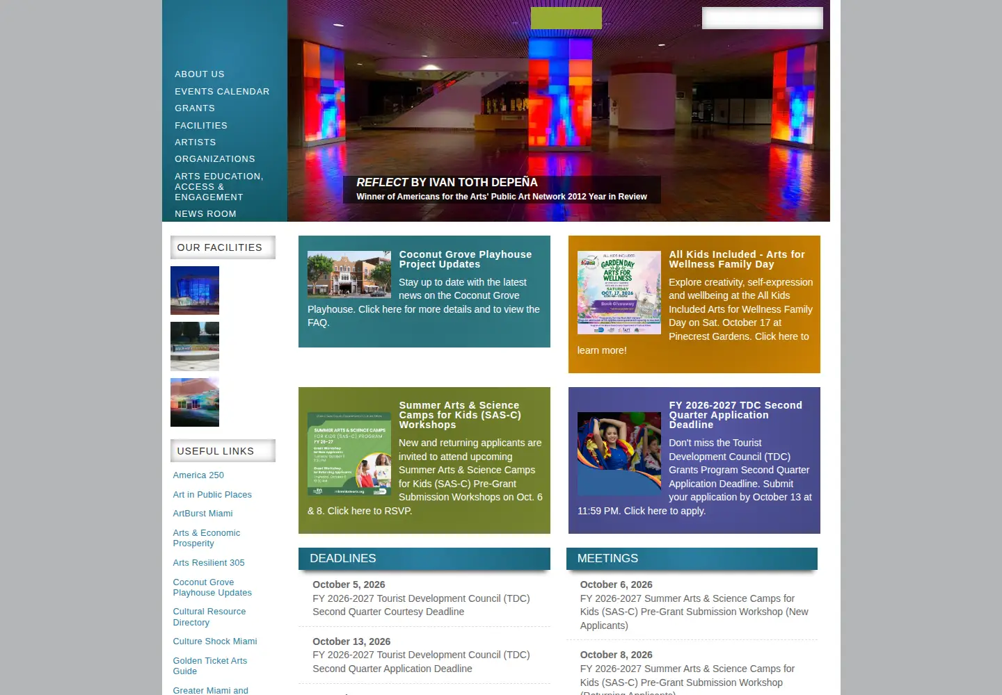 Captured homepage of miamidadearts.org in the current scan