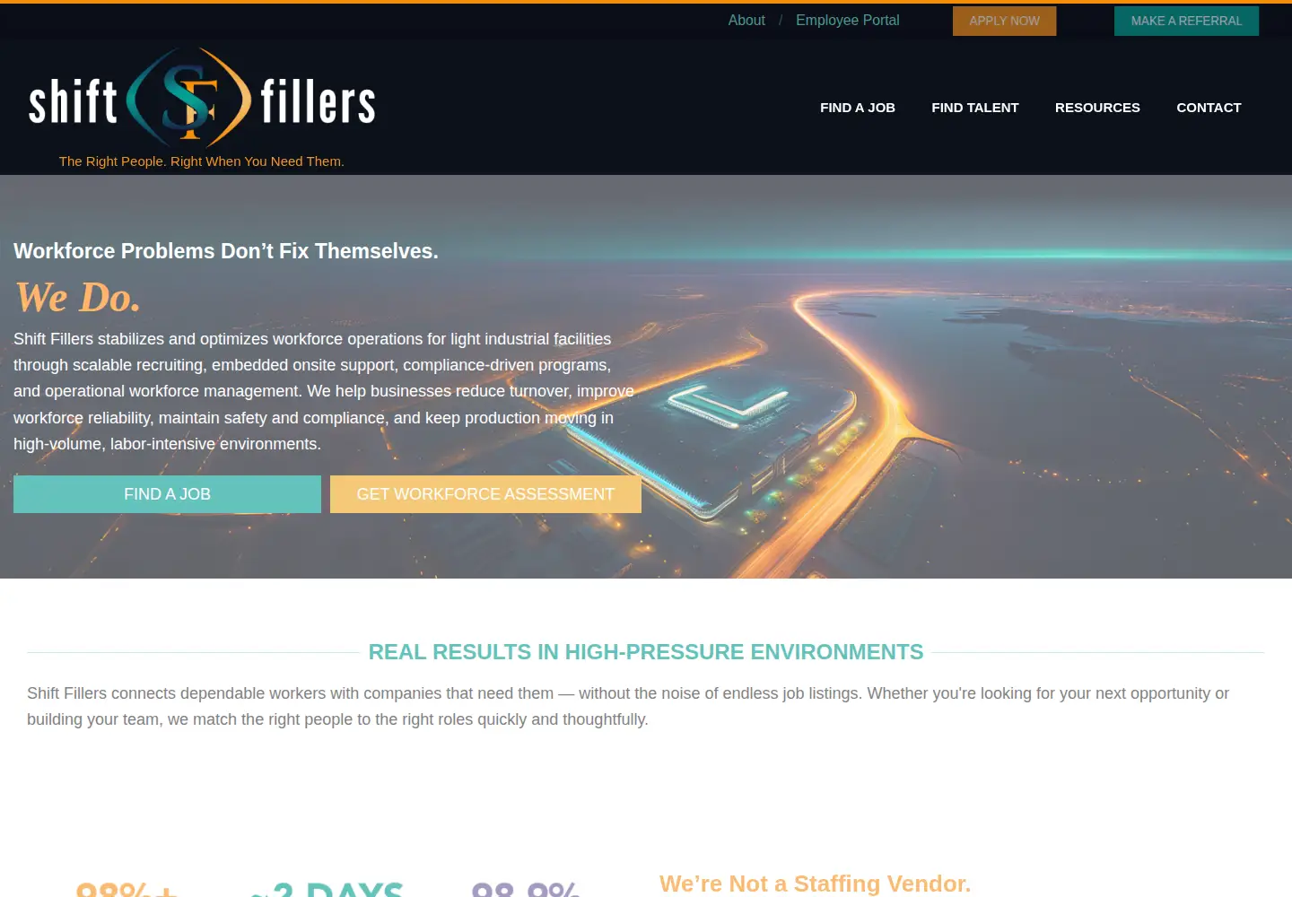 Captured homepage of shiftfillers.com in the current scan