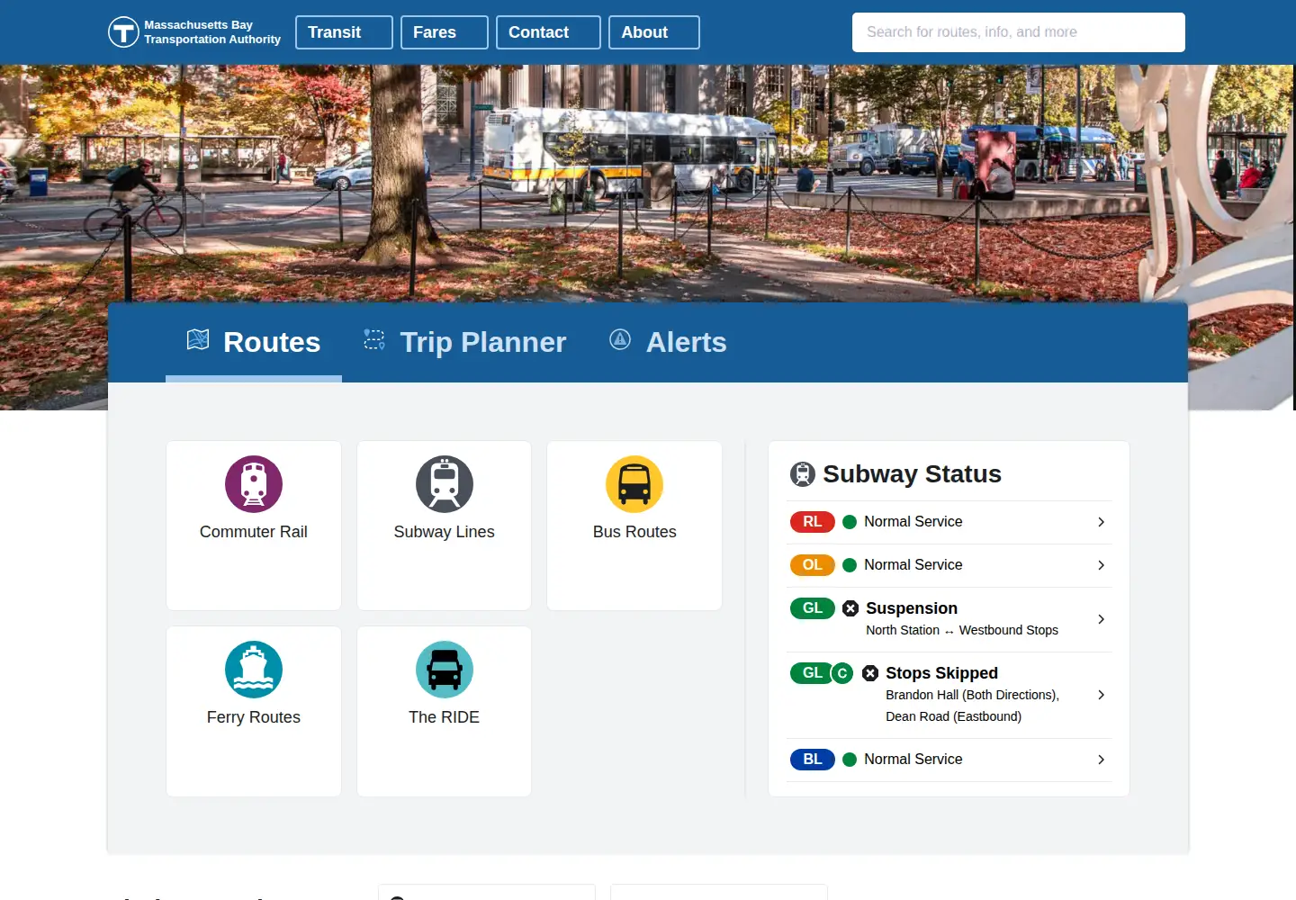 Screenshot of mbta.com