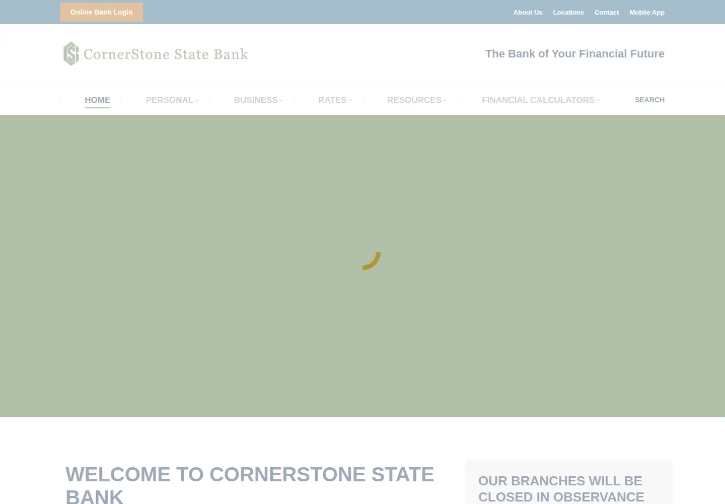 Screenshot of cornerstonestatebank.com