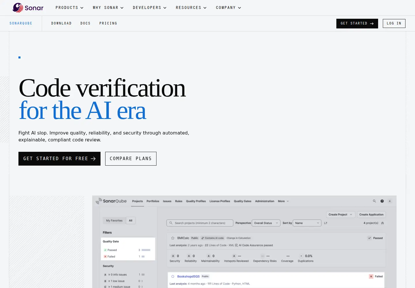 Screenshot of sonarqube.org