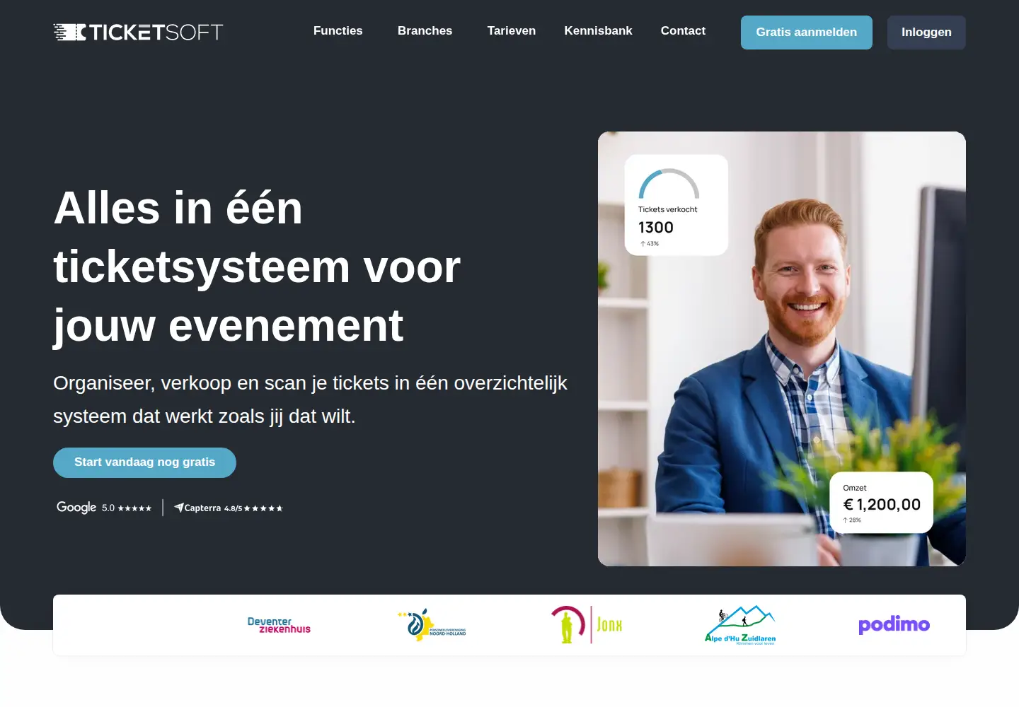 Captured homepage of ticketsoft.nl in the current scan