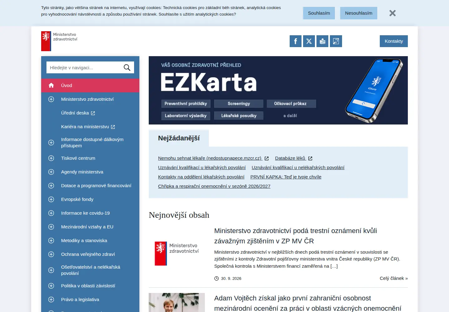 Screenshot of mzcr.cz