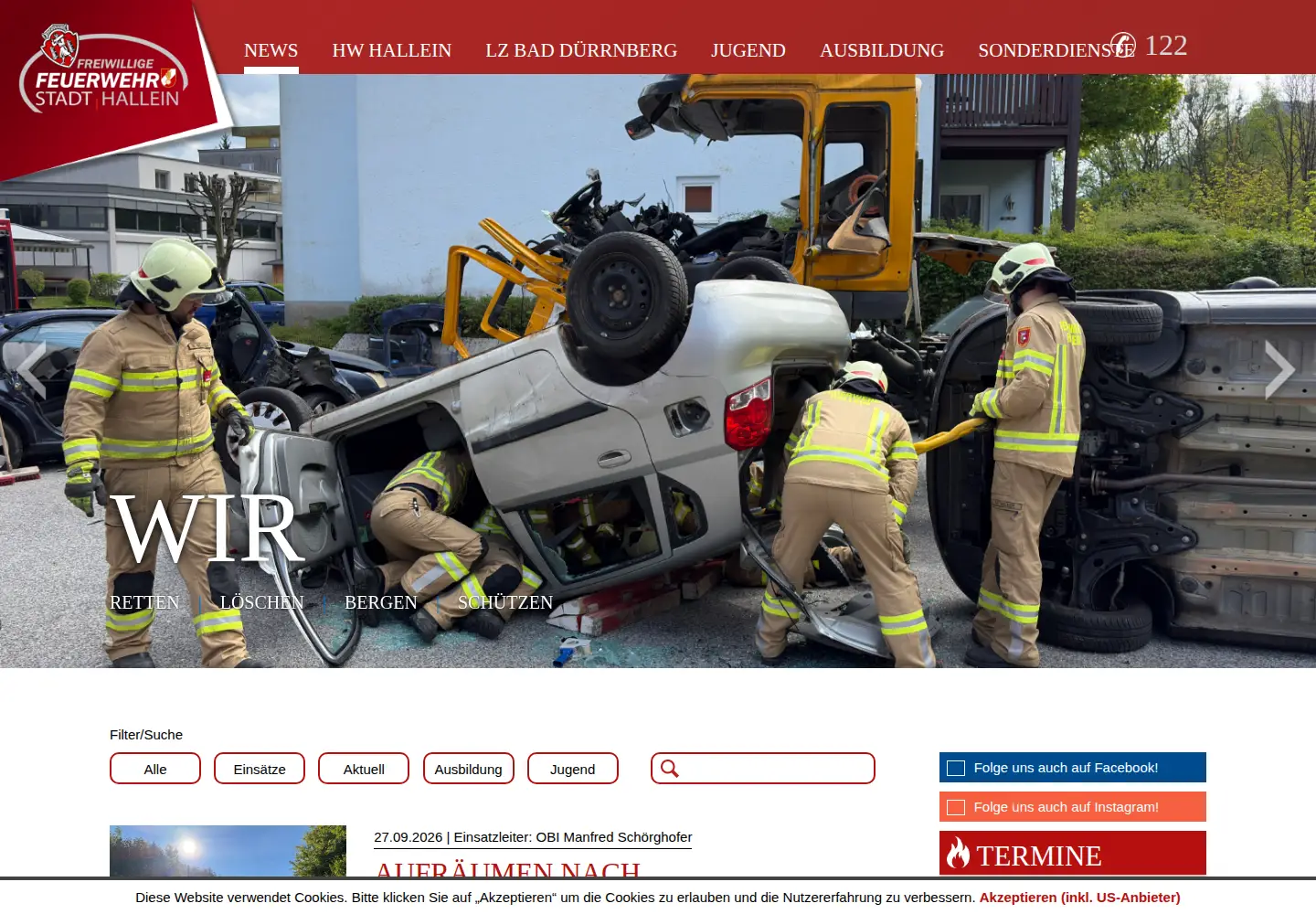 Captured homepage of feuerwehr-hallein.at in the current scan