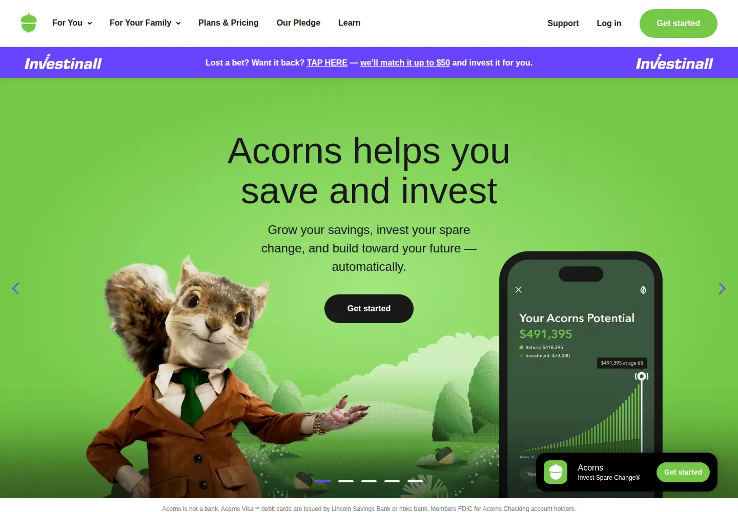 Screenshot of acorns.com