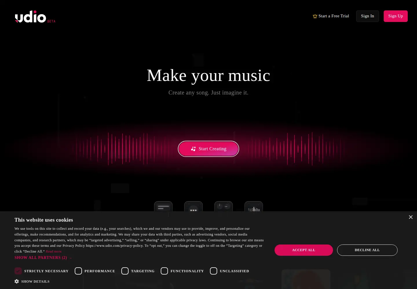 Screenshot of udio.com
