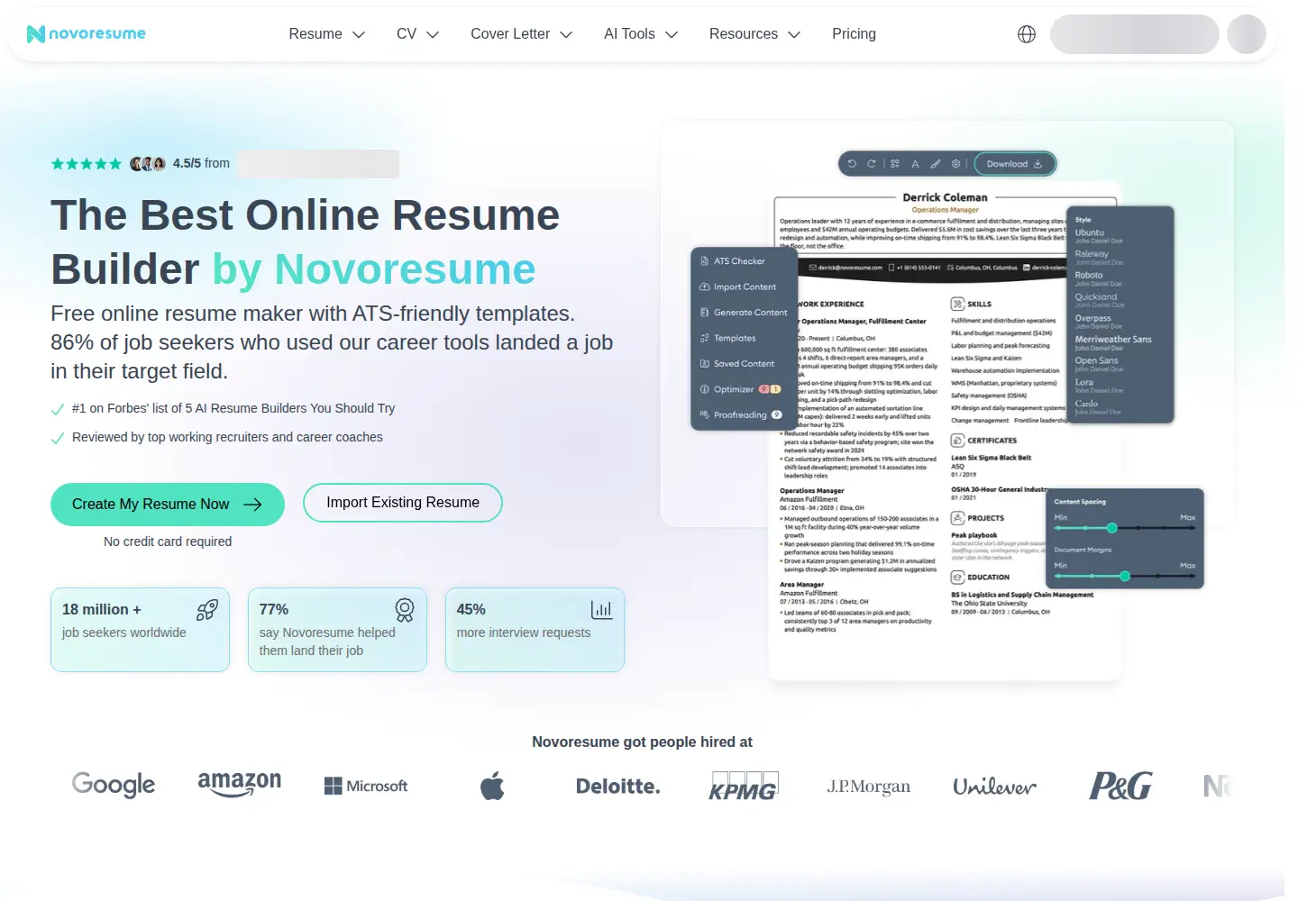 Screenshot of novoresume.com