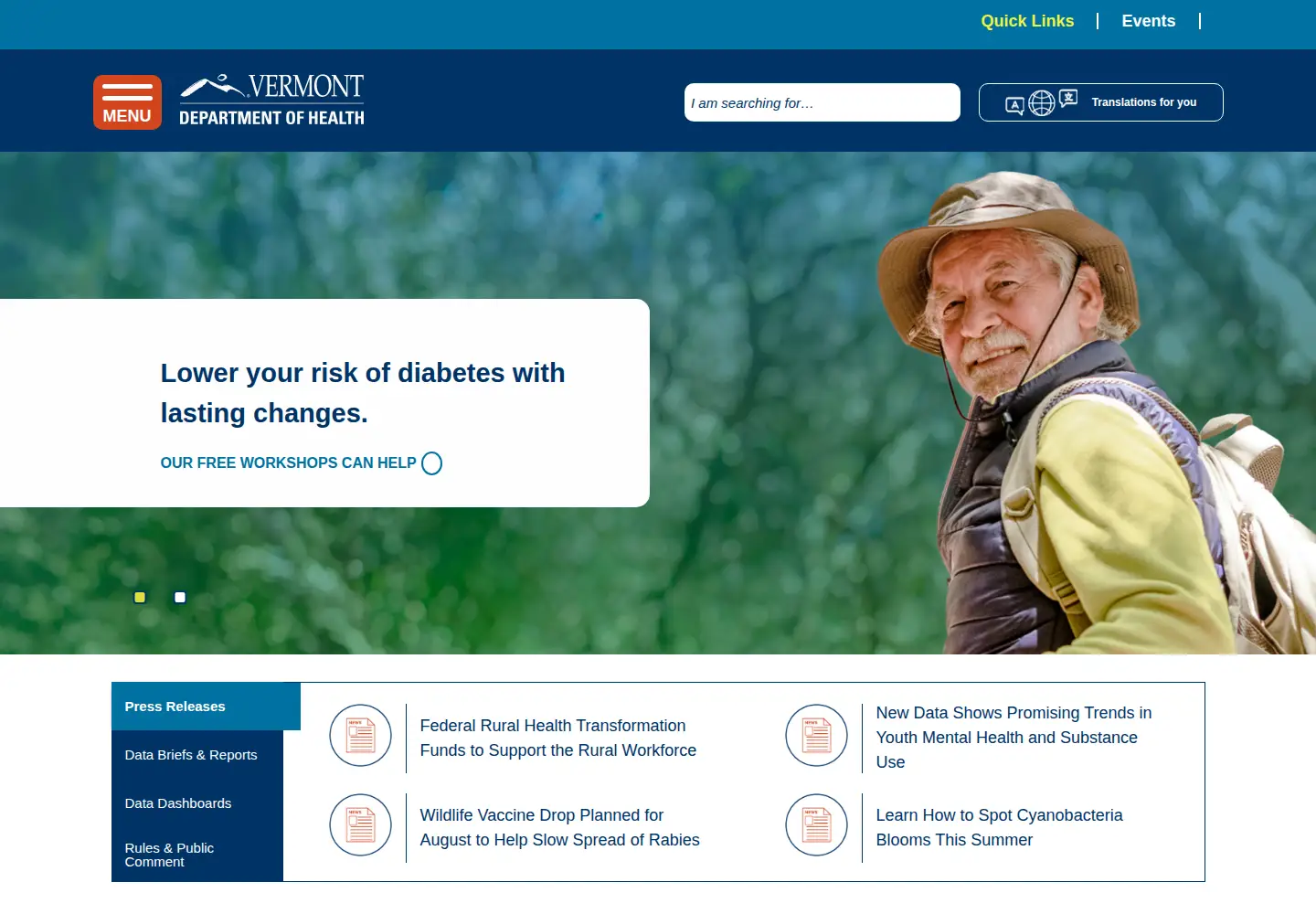Screenshot of healthvermont.gov