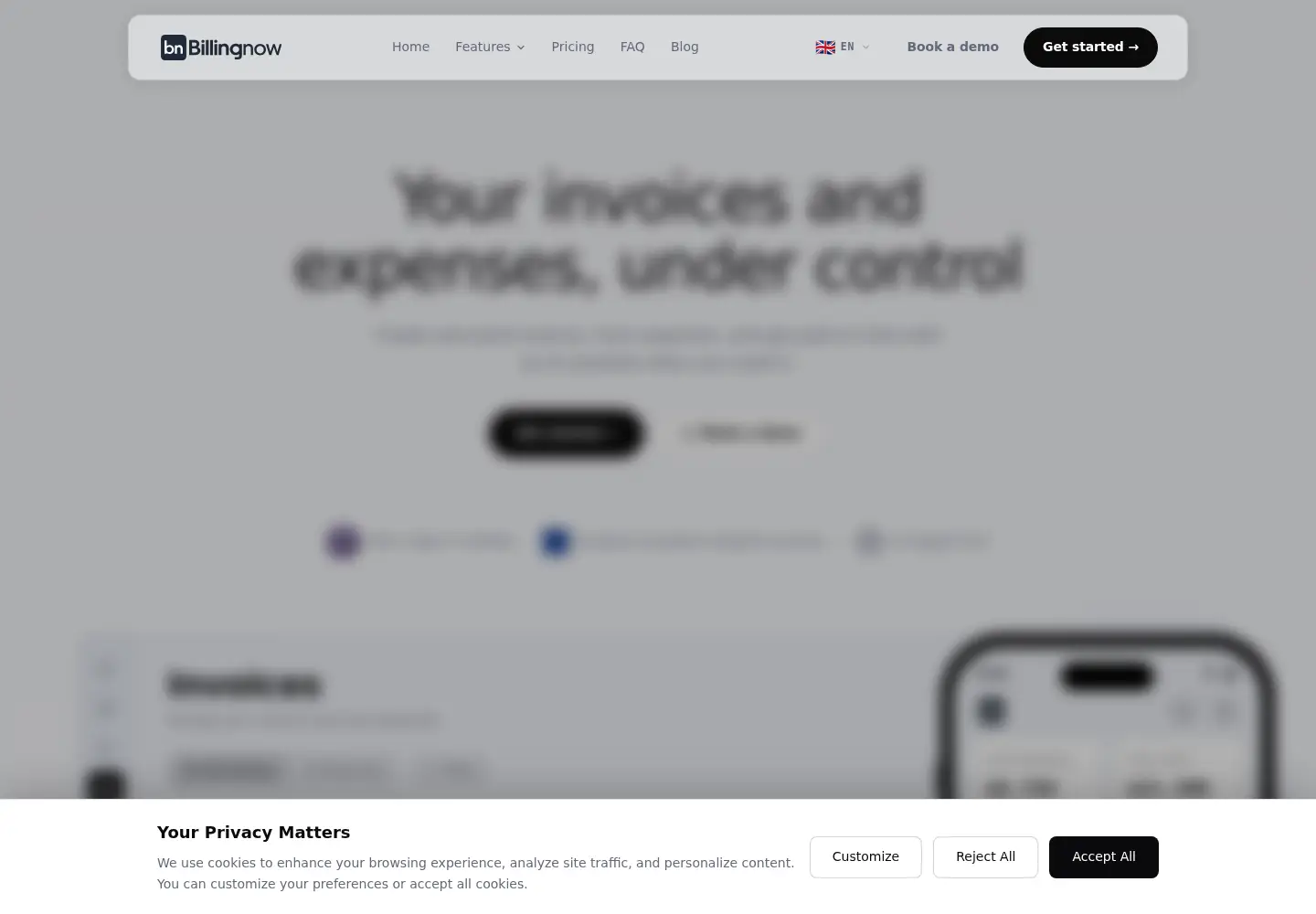 Captured homepage of billingnow.com in the current scan