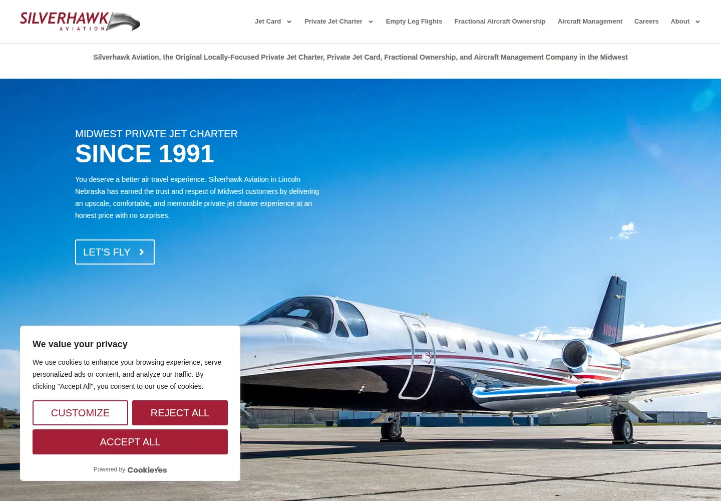 Captured homepage of silverhawkaviation.com in the current scan