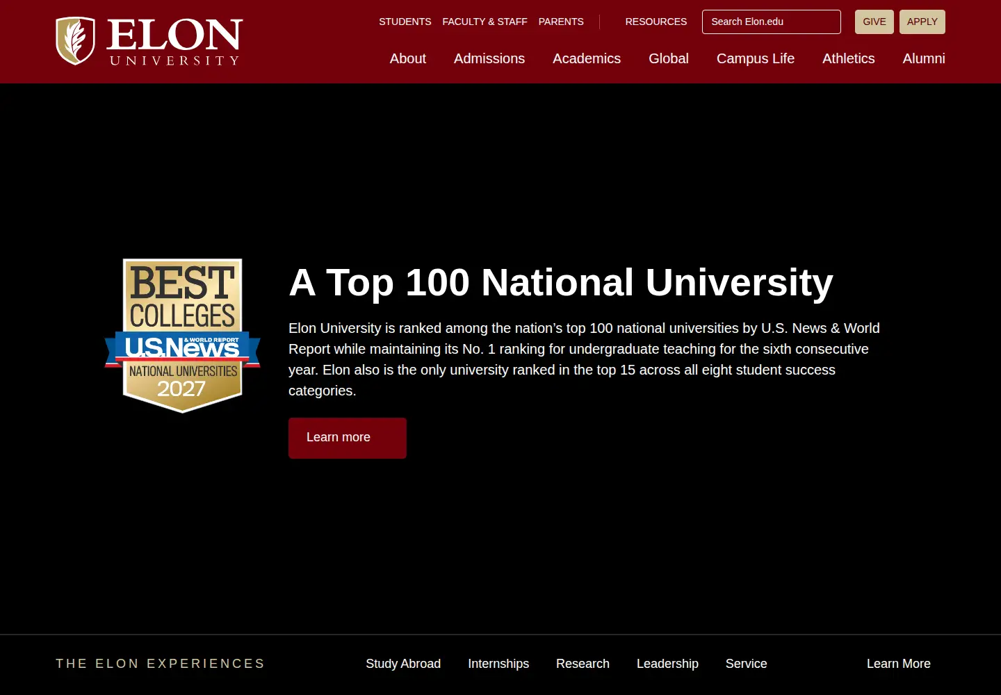 Screenshot of elon.edu