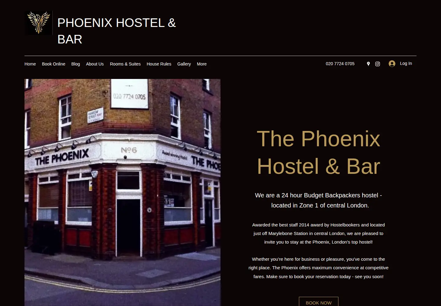 Captured homepage of phoenixhostel.co.uk in the current scan