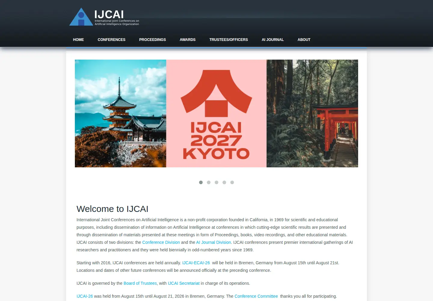 Screenshot of ijcai.org