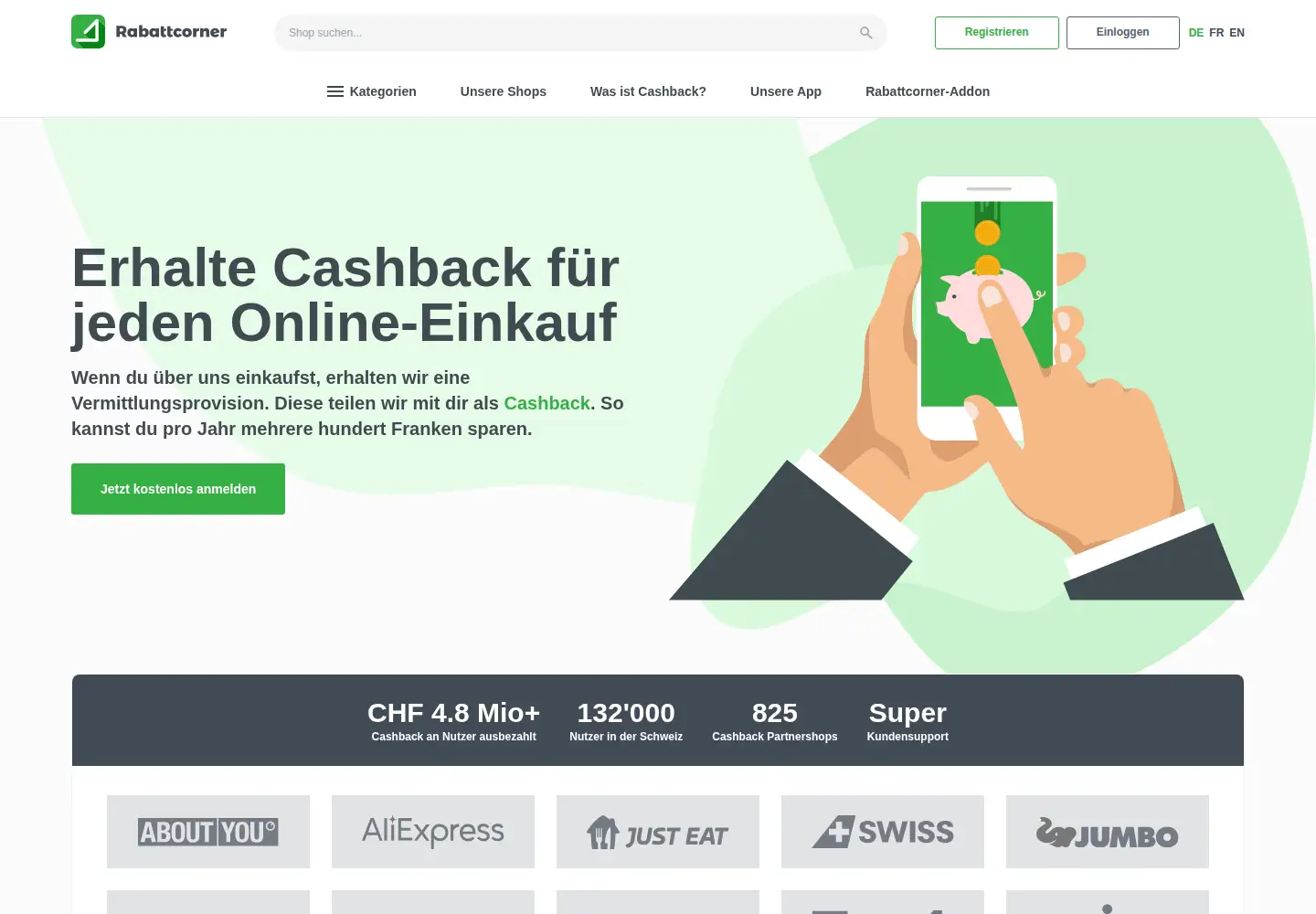 Captured homepage of rabattcorner.ch in the current scan