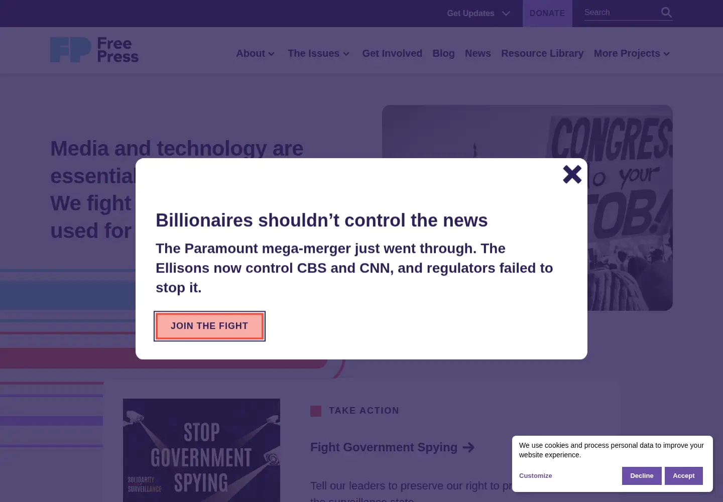 Screenshot of freepress.net