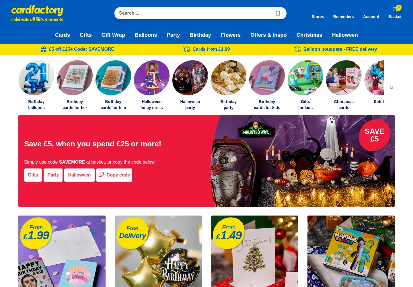 Screenshot of cardfactory.co.uk