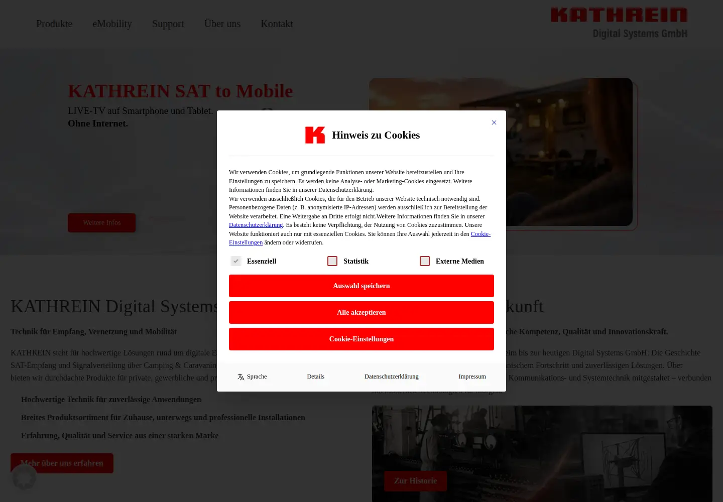 Captured homepage of kathrein-ds.com in the current scan