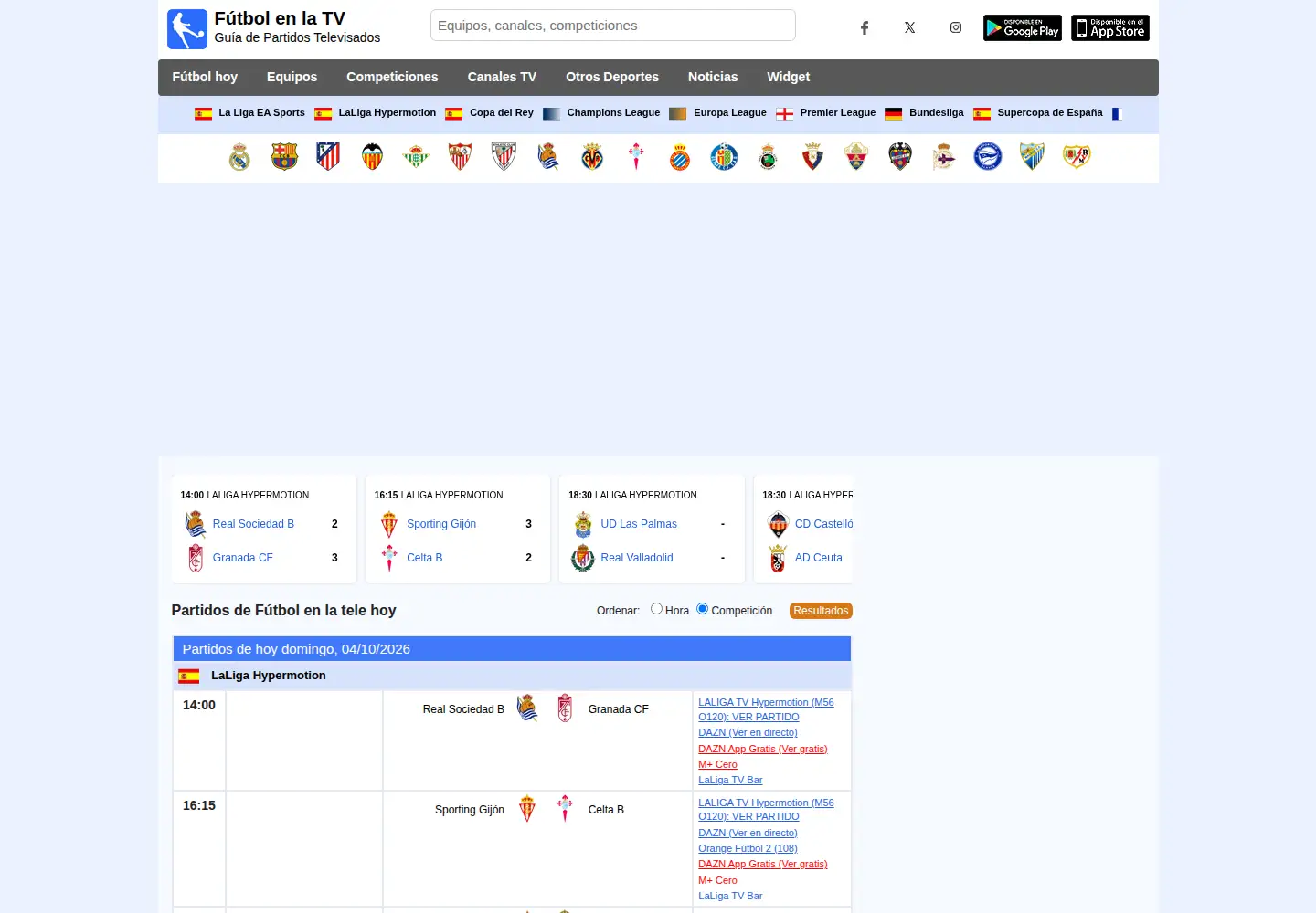 Captured homepage of futbolenlatv.es in the current scan