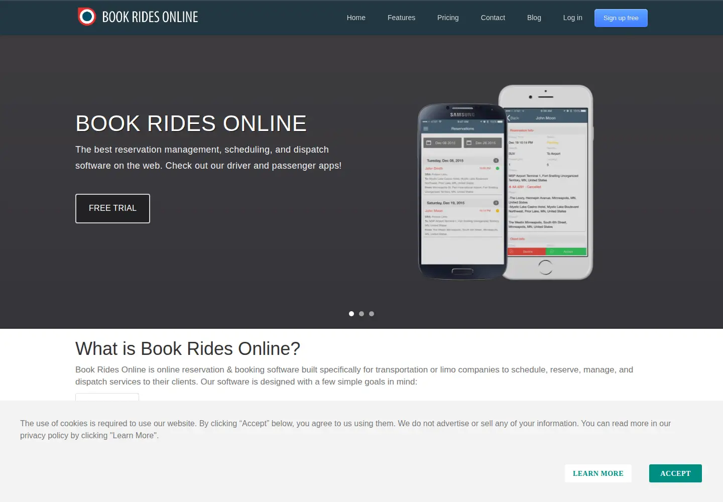 Screenshot of bookridesonline.com