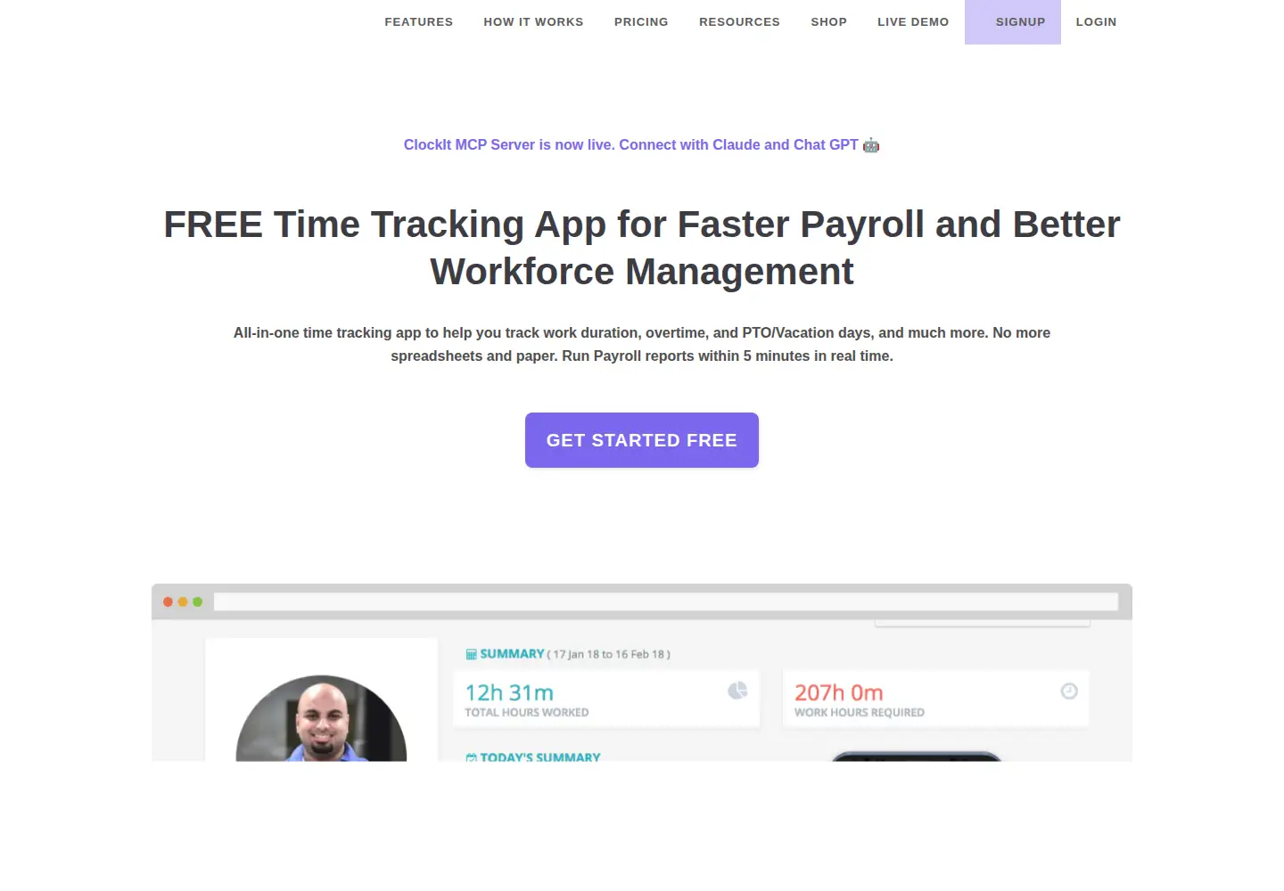 Captured homepage of clockit.io in the current scan
